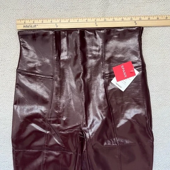 SPANX SHINY FAUX PATENT LEATHER LEGGINGS BURGUNDY/RUBY RED | Size: L - Picture 11 of 15